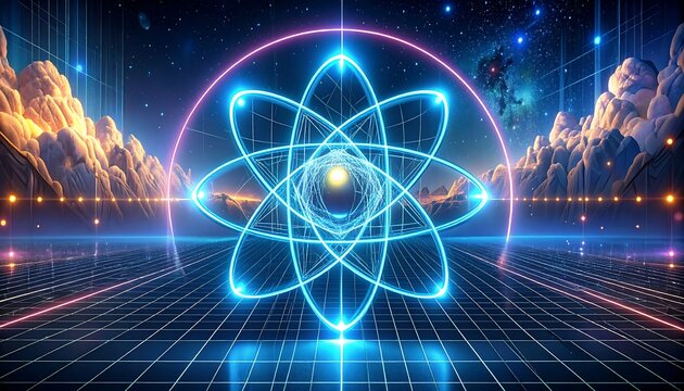 Futuristic atom graphic, digital art