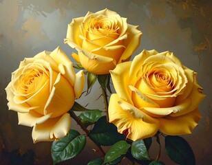 Three yellow roses close-up