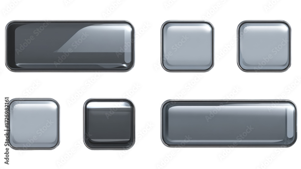 Wall mural set of glossy gray rectangular and square buttons for user interface design.
