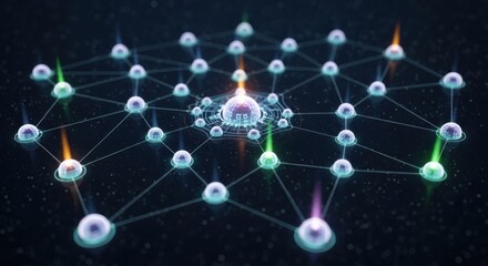 Intricate interconnected node network displaying the complex connections of data and information