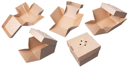 Foldable cardboard hamburger box. Packaging for fast food takeout. Isolated background.