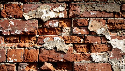 Weathered Red Brick Wall Texture: Decaying Bricks and Mortar