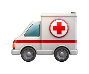 Cartoon Ambulance with Red Cross Symbol on Transparent Background