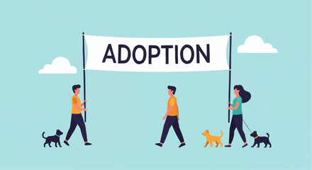 World animal day  october 4 find your forever friend adopt a dog today people holding banner adoption campaign animal rescue shelter love vector