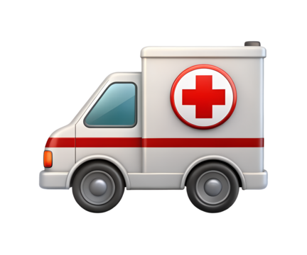 Cartoon Ambulance with Red Cross Symbol on Transparent Background