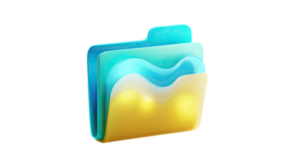 3D folder icon, teal and gold, stylized