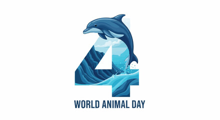 World animal day  october 4 world animal day celebration with dolphin illustration for conservation and wildlife awareness campaign design vector