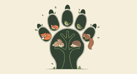 World animal day  october 4 cute animal paw print illustration featuring fox bird rabbit hedgehog squirrel nature wildlife design art vector