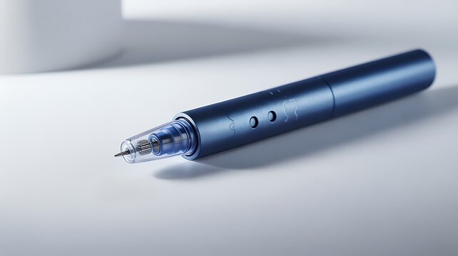 Blue Derma Pen with Fine Needles on White Surface