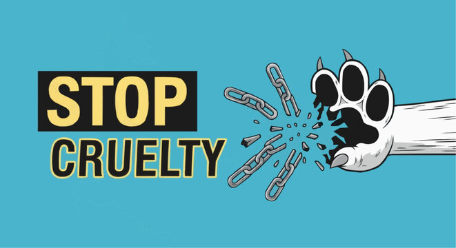 World animal day  october 4 stop animal cruelty campaign illustration with broken chains and paw to promote animal rights and welfare vector