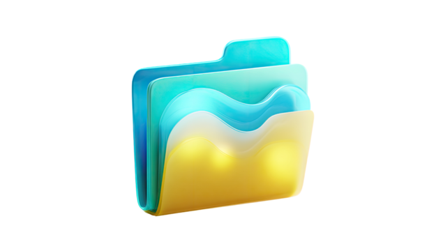 3D folder icon, teal and gold, stylized