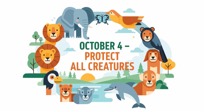 World animal day october 4 world animal day october fourth protect creatures wildlife conservation awareness campaign illustration vector vector