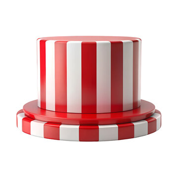 Red and white striped cylindrical podium display on black background stage platform