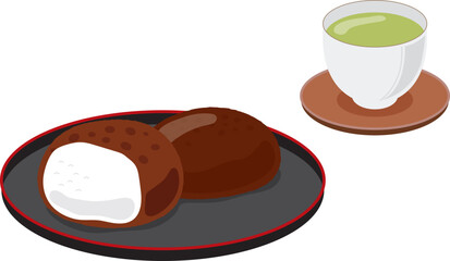 あんこのおはぎとお茶