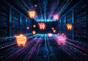 Obraz premium E-commerce Shopping Carts Digital Data Server Network