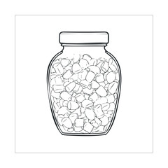 Jar filled with colorful candy for sweet treats and celebrations. Vector black icon
