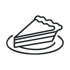 Delicious slice of pie on a plate for dessert lovers. Vector black icon