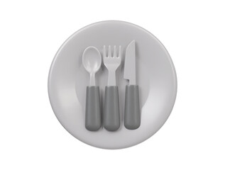 3d spoon , fork and knife with plate icon render illustration