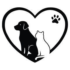 Creative design vector art of heart shape with dog and cat silhouette
