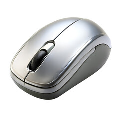 Silver computer mouse with black scroll wheel isolated on black background technology
