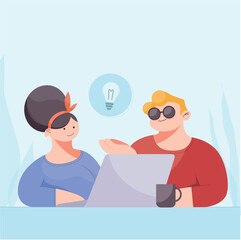 A classic vector illustration of office workers engaged in a discussion. This professional graphic features ample space for your custom text, making it ideal for corporate presentations