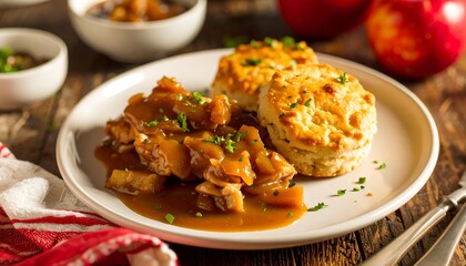 Hearty apple chicken dish with biscuits