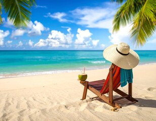 Obraz premium Tropical beach scene with a lounge chair