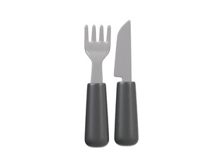 Fork and knife with black handle 3d cutlery set icon 