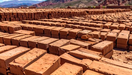 Stacks of terracotta bricks outdoors