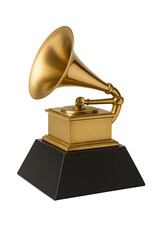 Golden gramophone trophy isolated on transparent background