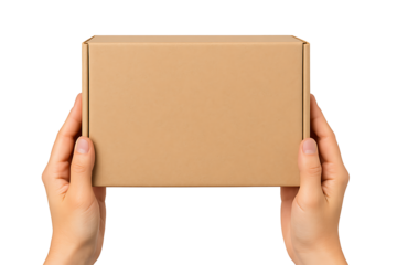 Hands holding cardboard box isolated on transparent background
