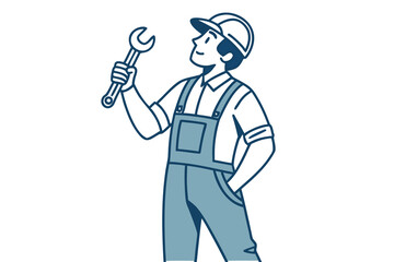 Technician worker wearing helmet, overall uniform, protective goggles. Character constructor for animation. Front, side and back view set. Body parts, postures, poses collection. Vector illustration. 