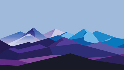 Geometric mountain range landscape in shades of blue and purple