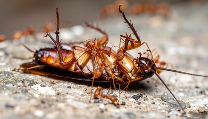 Close-up of ants devouring a cockroach