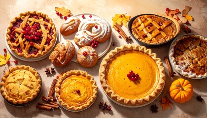 Festive Thanksgiving Assortment of Homemade Pies and Pastries for Autumn Celebrations