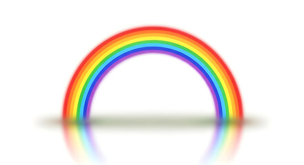 Vivid rainbow arching gracefully above its soft reflection on a pure white background, symbolizing hope, diversity, and positivity in a bright, cheerful, and uplifting visual.

