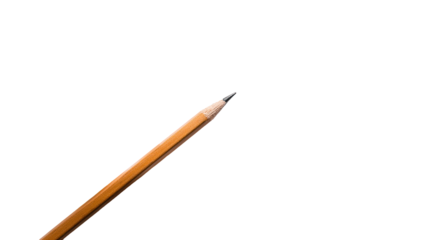 Close-up of a single wooden pencil, sharpened point angled upward against a black background
