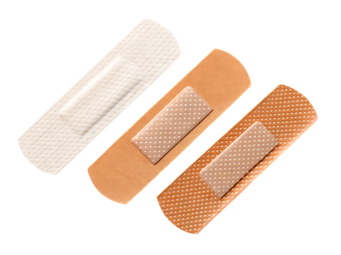 Collection of adhesive bandages and wound dressing strips on a clean isolated background for medical use isolated on transparent background