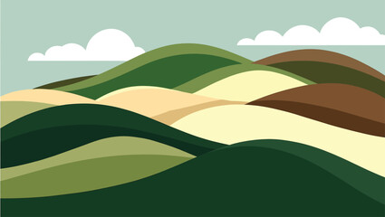 Stylized rolling hills and clouds in a flat design landscape