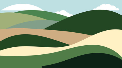 Abstract rolling hills landscape with soft pastel colors and clouds
