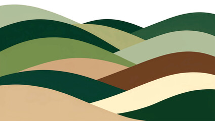 Abstract rolling hills landscape with earth tones and green hues