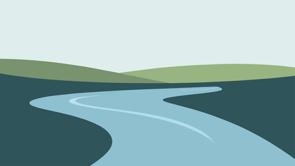 Serene landscape with a winding river and rolling green hills