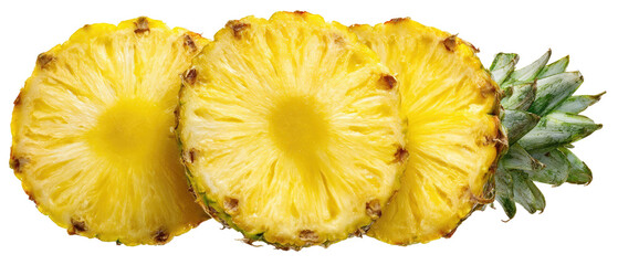 Close-up of three slices of ripe pineapple