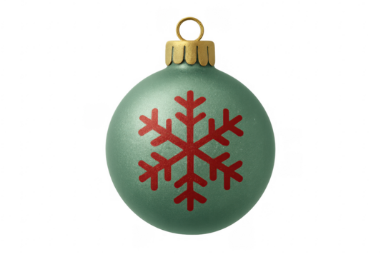 Green christmas ornament with red snowflake design