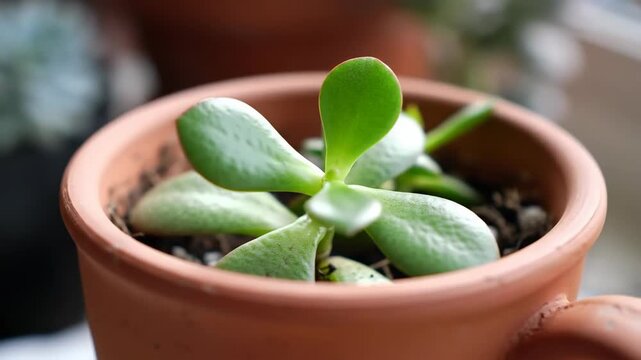A close-up view of a vibrant succulent plant in a terracotta pot.