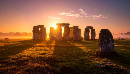 Stonehenge Solstice Sunrise Silence . Religion concept. Generated Image