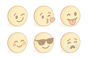 Cute Emoji Faces. Isometric vector illustration set of cute round emoji faces: winking eye, blowing kiss heart, tongue out playful