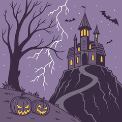 halloween background with haunted house adn castel