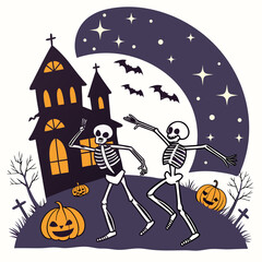 halloween background with haunted house and pumpkin
