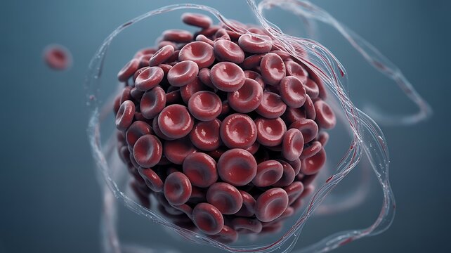 Microscopic View of Blood Clot Formation with Red Blood Cells